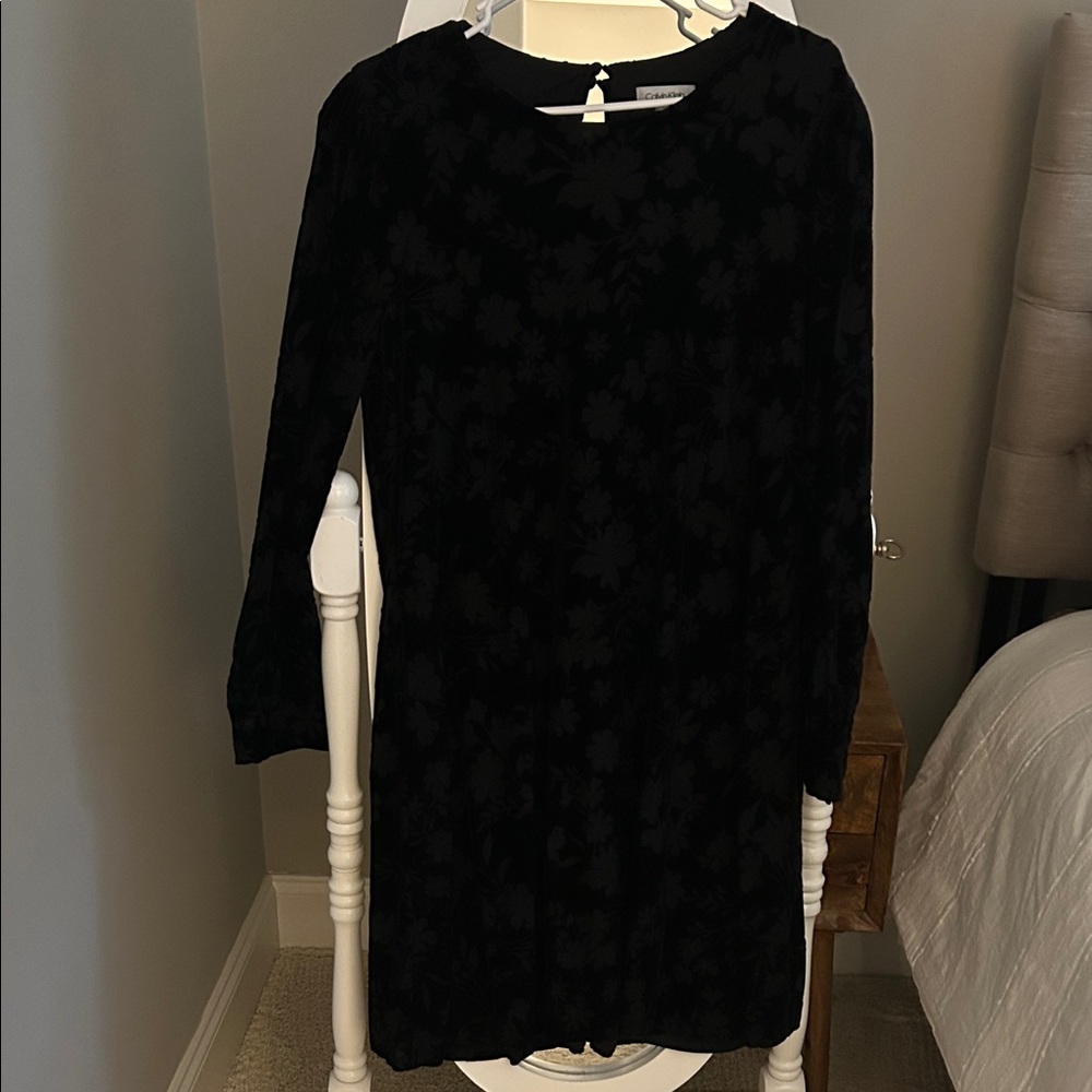 Holiday Dress Calvin Klein Black Dress with Floral Design Winter wedding guest